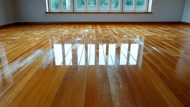 Newly Polished Wooden Floor Reflecting Light