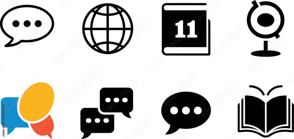 Poster vector icons set of communication education and global network concept for web and graphic design us