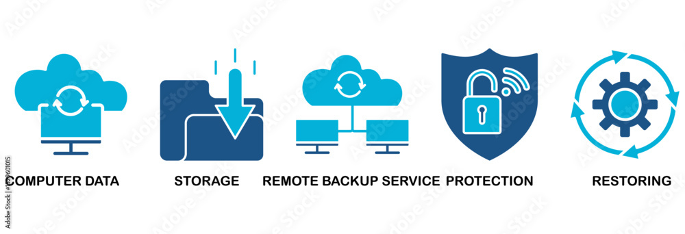 Poster backup icon set vector illustration concept for restoring data and recovery after loss and disaster 