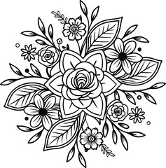 Abstract floral background with a seamless vector pattern of vintage flowers, leaves, and ornate design elements