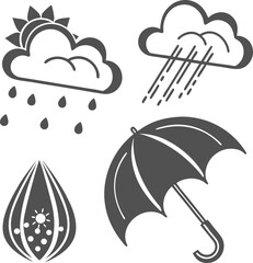 A vector illustration of a weather icons set with an umbrella and cloud symbolizing a rainy autumn season