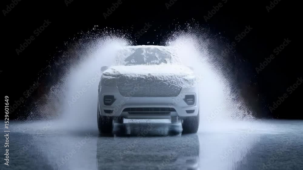 Poster car in dynamic motion with water splash effect 3d