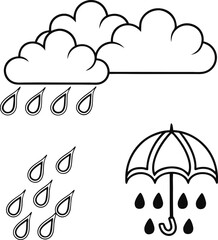 Colorful vector weather icons for rain and cloud with an umbrella illustration