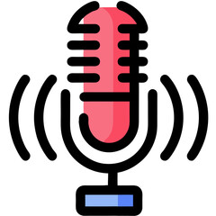 Vibrant Pink Microphone Icon with Sound Waves