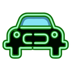 Vibrant Pink Cartoon Car Icon with Green Outline