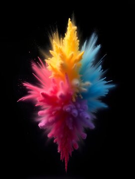 A colorful explosion of powder on a black background