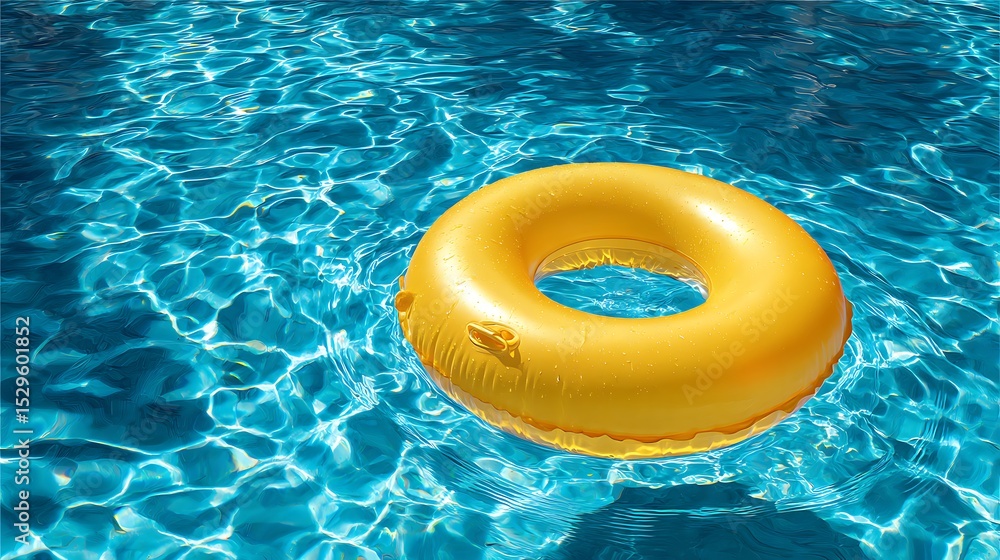 Poster Yellow pool float, ring floating in a refreshing blue swimming pool