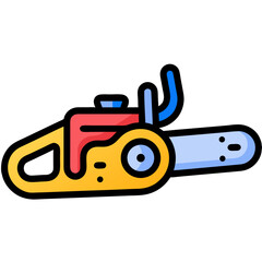 Vibrant Red and Blue Chainsaw Icon Illustration