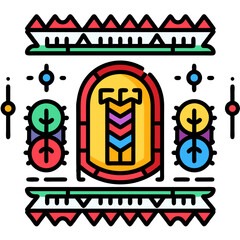 Vibrant Tribal Totem with Geometric Border and Symbolic Trees