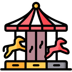 Whimsical Carousel Icon with Leaping Horses and Striped Canopy Design