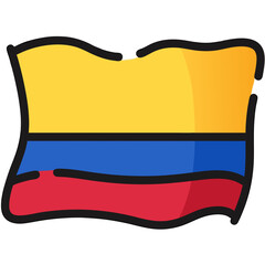 Waving Colombian Flag Illustration with Bold Outline