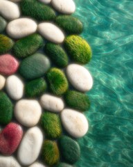 Smooth River Stones In Green And Teal Water
