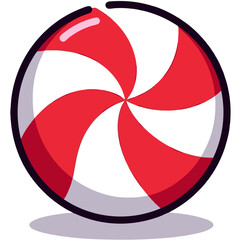 Whimsical Red and White Swirl Candy with Shadow and Glossy Highlights