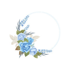 Watercolor blue roses with butterfly vector floral bouquet