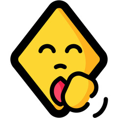 Yawning Emoji in a Yellow Diamond Shape with Black Outline