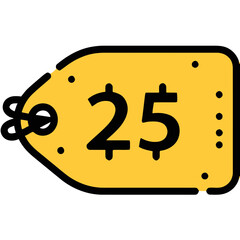 Yellow Price Tag with TwentyFive Dollar Sign Simple Design