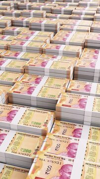 India two hundred or 200 Rupee Banknotes Camera Movement in Slow Motion. Realistic 3D Animation of Indian Money,  HD Resolution Currency Stack Vertical stock video