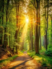 Fototapeta premium Forest Path in Warm Light