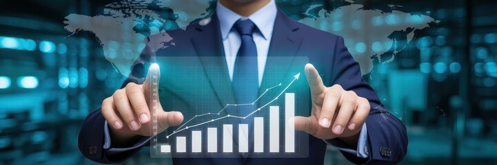 Businessman interacting with a digital growth chart.