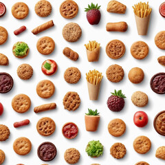 Vector illustration of isolated food collection with bread chocolate cake cookies biscuits and croissants in a delicious bakery set perfect for sweet dessert pastry snack collage tasty baked goods  