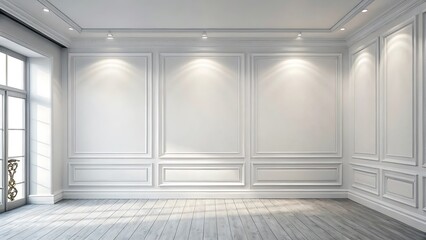 Empty luxurious room with white walls and wood floor classic interior design