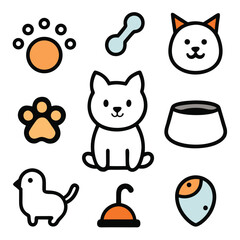 pet set of vector doodle icon on transparent background