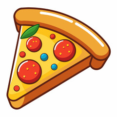 Delicious 3D Pizza Cartoon Vector Icon Illustration with Cheese Pepperoni and Vegetables on a White Background