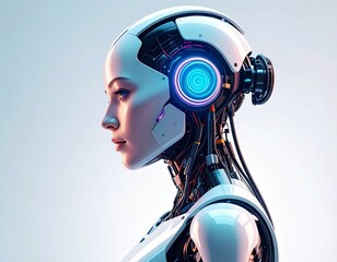 Futuristic Female Cyborg Robot Profile View Artificial Intelligence Technology Concept