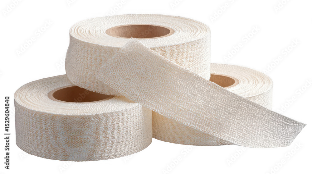 Poster tension reducing strips are partially unrolling from three rolls, showcasing their texture and readi