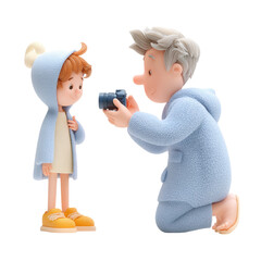 Dad Photographing Cute Child 3D Render.