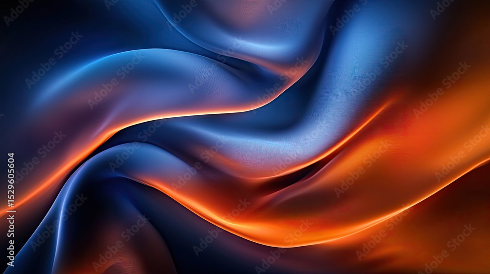Poster smooth flowing fabric with blue and orange light creating dynamic and vibrant background