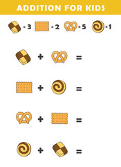 Addition for Kids. Fun Math Logic Puzzles for Kids. Math Game with Cute Cookies Illustration. Math Activities for Children.	