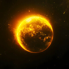 Fiery Celestial Body in a Starry Universe. Vector illustration