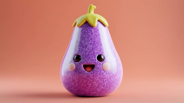 Cute cartoon eggplant with pink background.