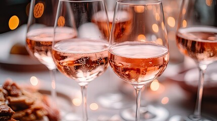 Glasses of ros wine raised in a celebratory toast. 