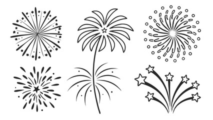 Fireworks Display Sketches: Whimsical sketches of diverse fireworks create a dynamic display, perfectly capturing celebratory essence in graphic form.