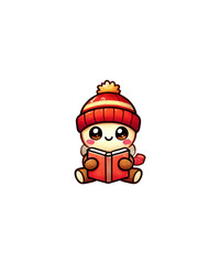 A fun, cute vector illustration of a toy lighthouse in the form of a heart on a white background with a Santa hat