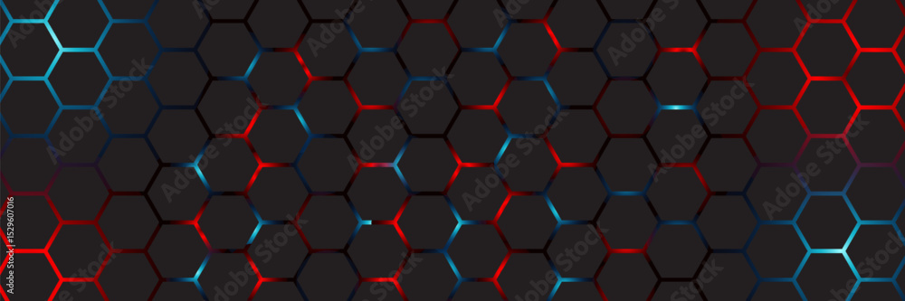 Poster abstract dark hexagon pattern on red neon background technology style. modern futuristic geometric s