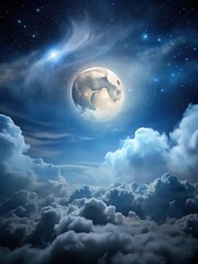 Dark Night Sky with Clouds and Full Moon