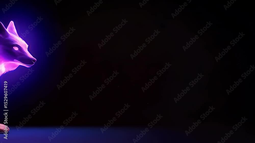 Poster abstract glow wolf in motion with dynamic camera turns 3d
