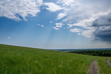 green field and blue sky