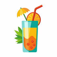 Vibrant Tropical Drink Icon Design with Straw and Fruit Slice on White Background for Summer Themes