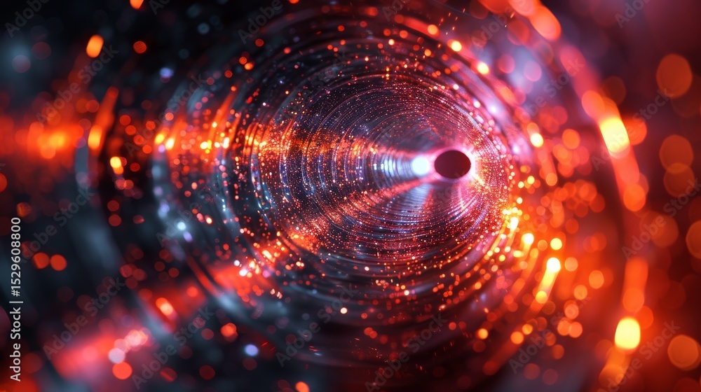 Aufkleber a visually striking depiction of an abstract space tunnel filled with luminous particles, conveying 