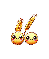 Golden Easter egg with a funny cute bird face and yellow flower, sun, and wheat illustration