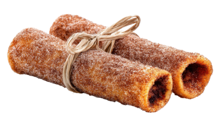 Homemade cinnamon rolls tied with string, deliciously sweet. transparent background