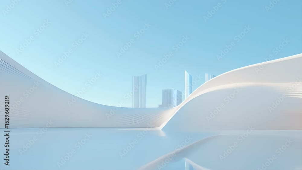 Poster futuristic white building with a minimalist architecture design under a clear sky with a smooth text