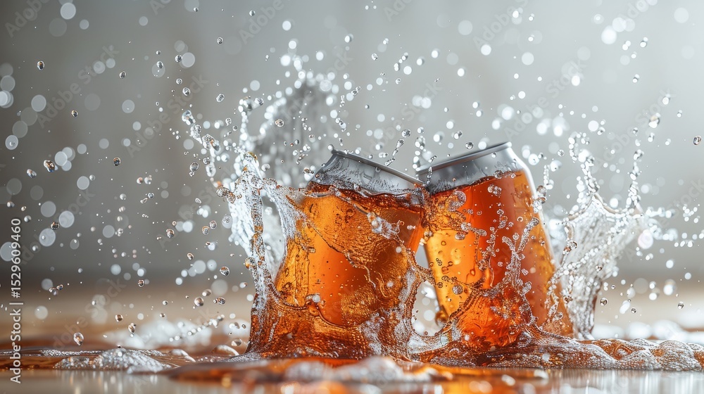 Aufkleber a dynamic image capturing two cans clinking together, creating splashes of refreshing beverage, symb