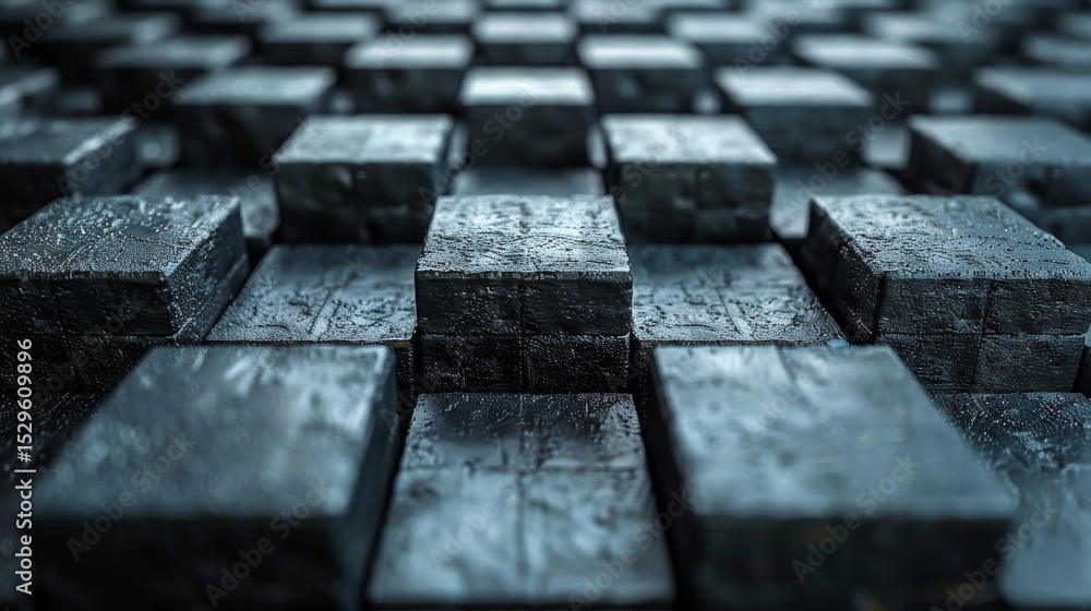 Poster an abstract close-up shot reveals a pattern of textured black squares, exuding a sophisticated and m