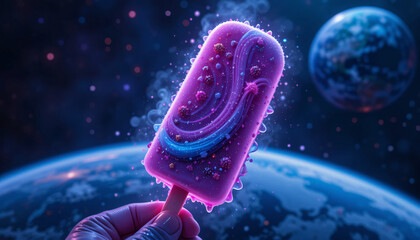 Futuristic Galactic Popsicle Floating in Space Neon Dessert Fantasy, Cosmic Sweet Treat, Sci-Fi Ice Cream, Outer Space Vibes
