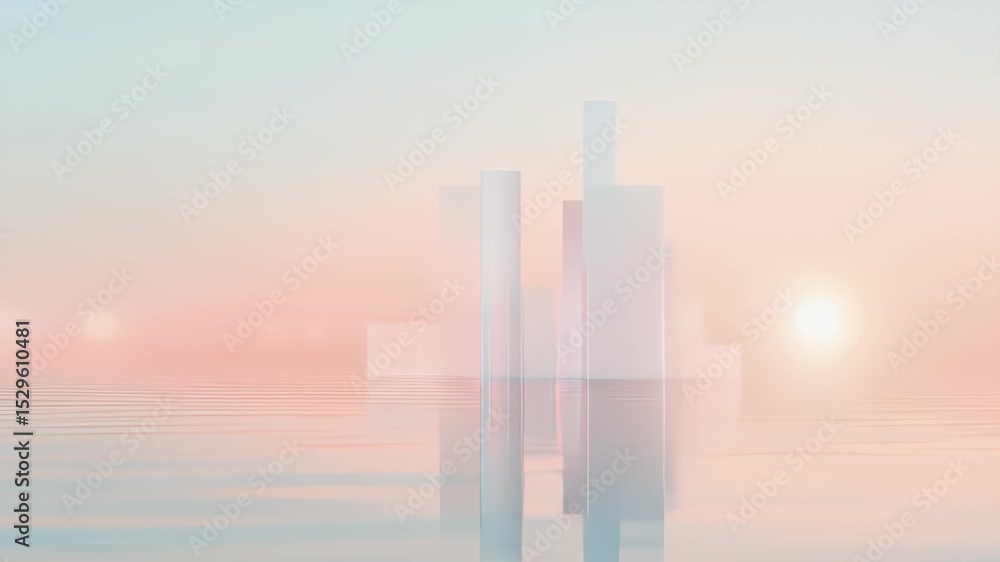 Poster abstract geometric shapes in soft pastel colors on reflective surface minimalist design contemporary
